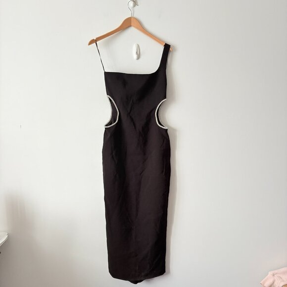 Zara One Shoulder Rhinestone Side Cutout Midi Dress Black Size Small - Picture 6 of 9